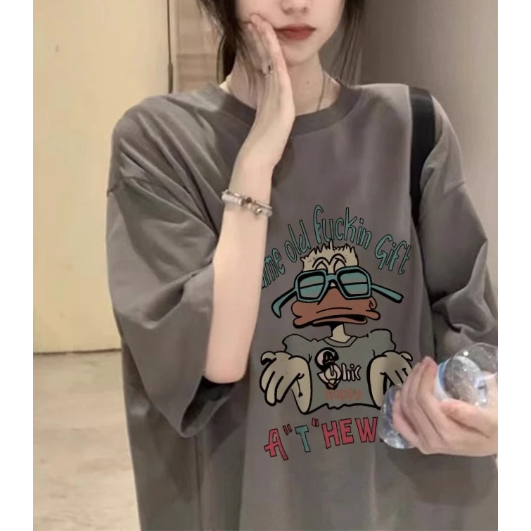 美式小众灰色短袖T恤女夏季宽松2025新款韩版复古减龄半袖设计感