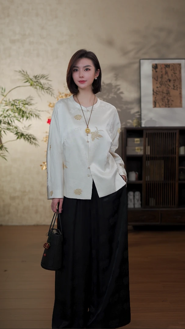 GONG QUE【蝶信】新中式早春款圆领提花长袖外套 242638