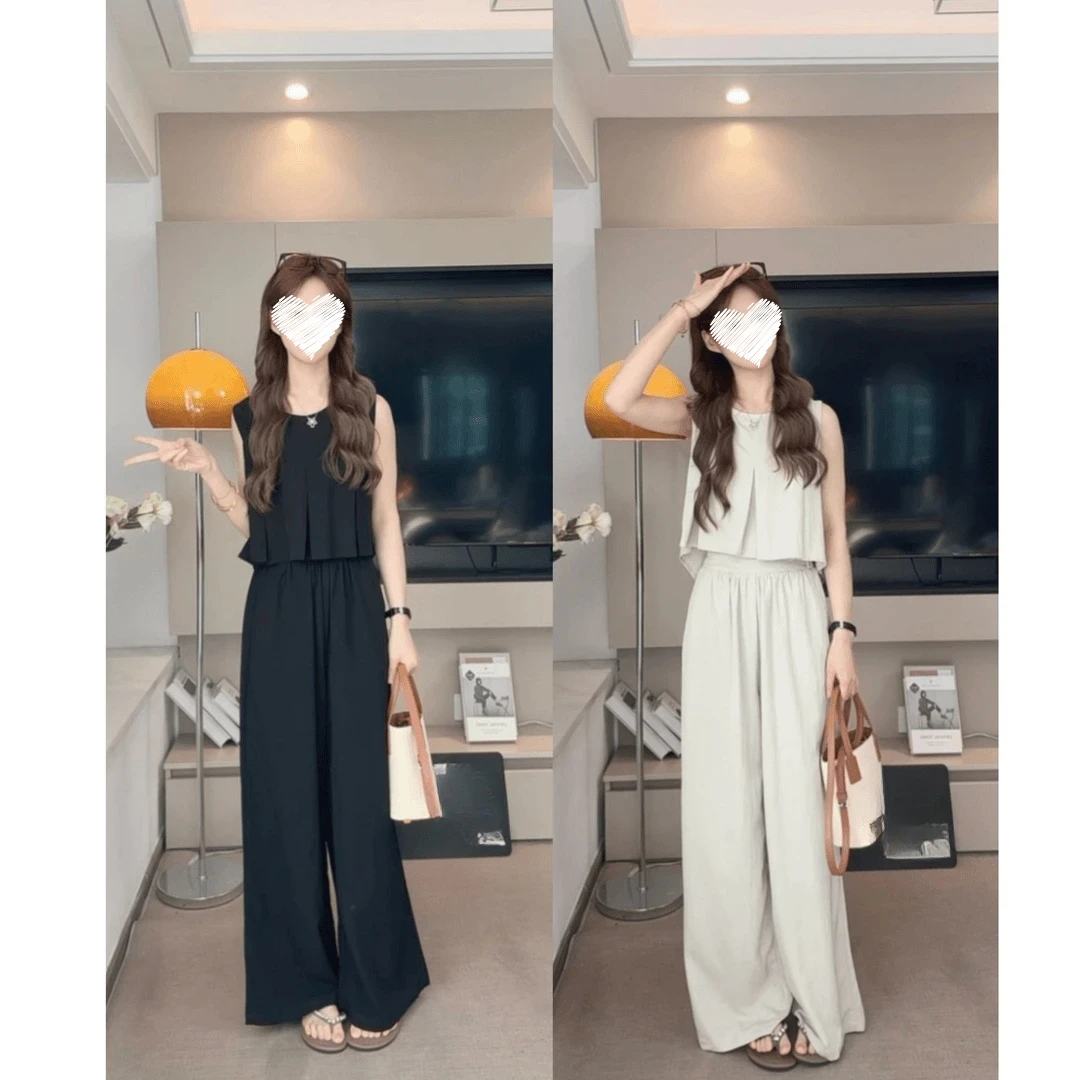 温柔风通勤慵懒风时尚套装宽松显瘦阔腿裤气质休闲夏季两件套