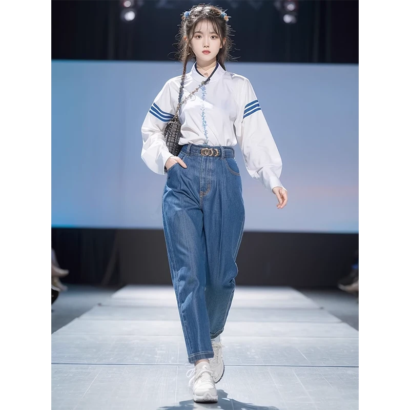 WXY5278早秋搭配一整套时尚高级感名媛小香风衬衫牛仔裤套装女