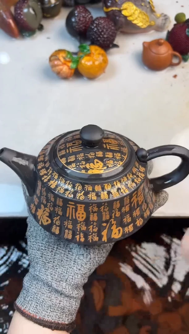 500毫升烫金玉腰百福壶送壶绳