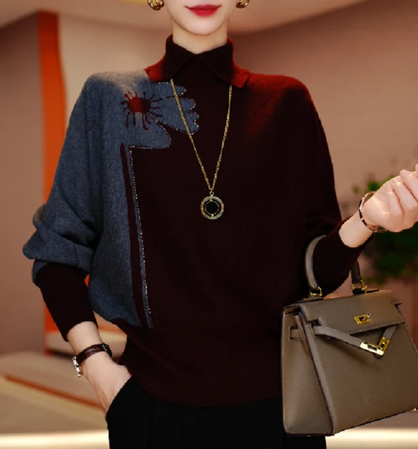 秋冬保暖毛衣抗起球打底高端显瘦百搭减龄气质时尚套头V24Z648