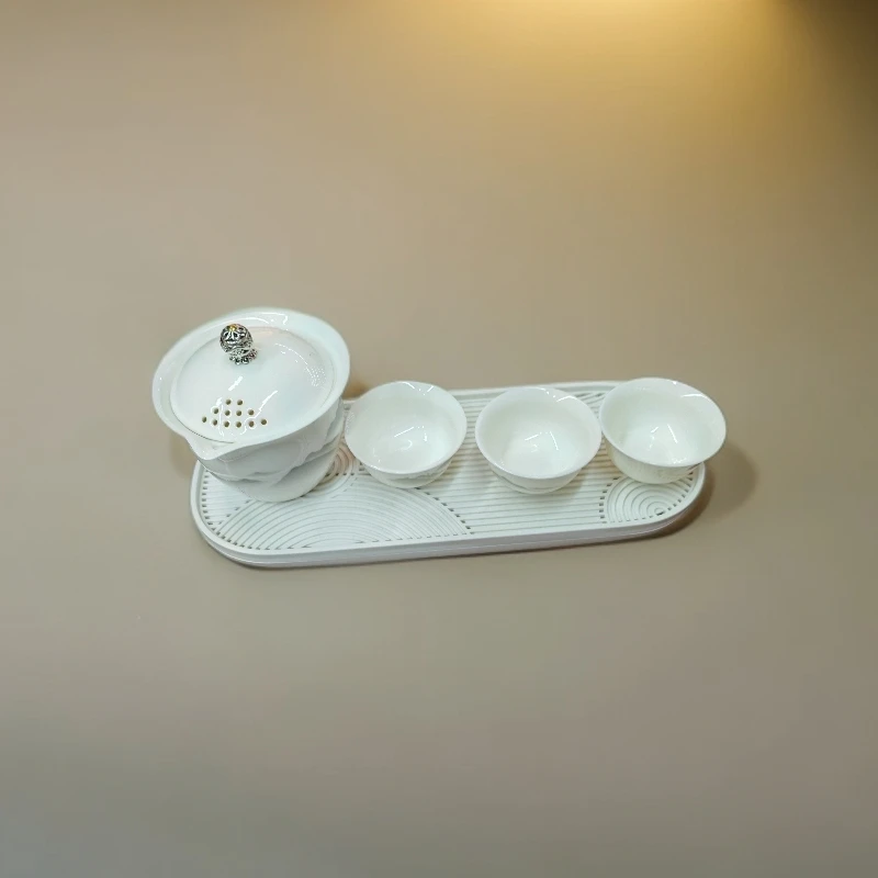 ZH2791-水墨大山一壶三杯旅行套组+密胺白色小茶盘