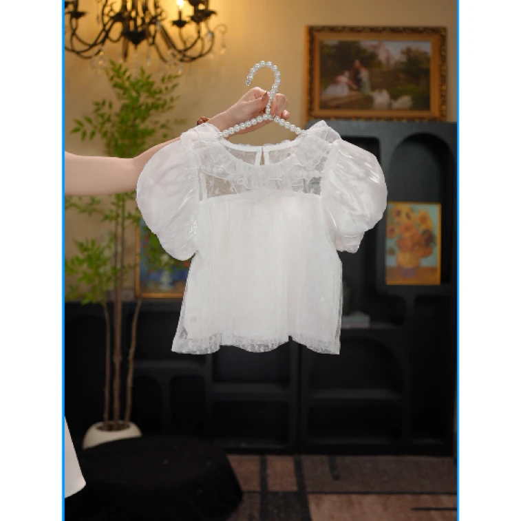 AODUOSEN/奥多森女童春蕾丝泡泡袖网纱打底衫女宝短袖洛丽塔内搭