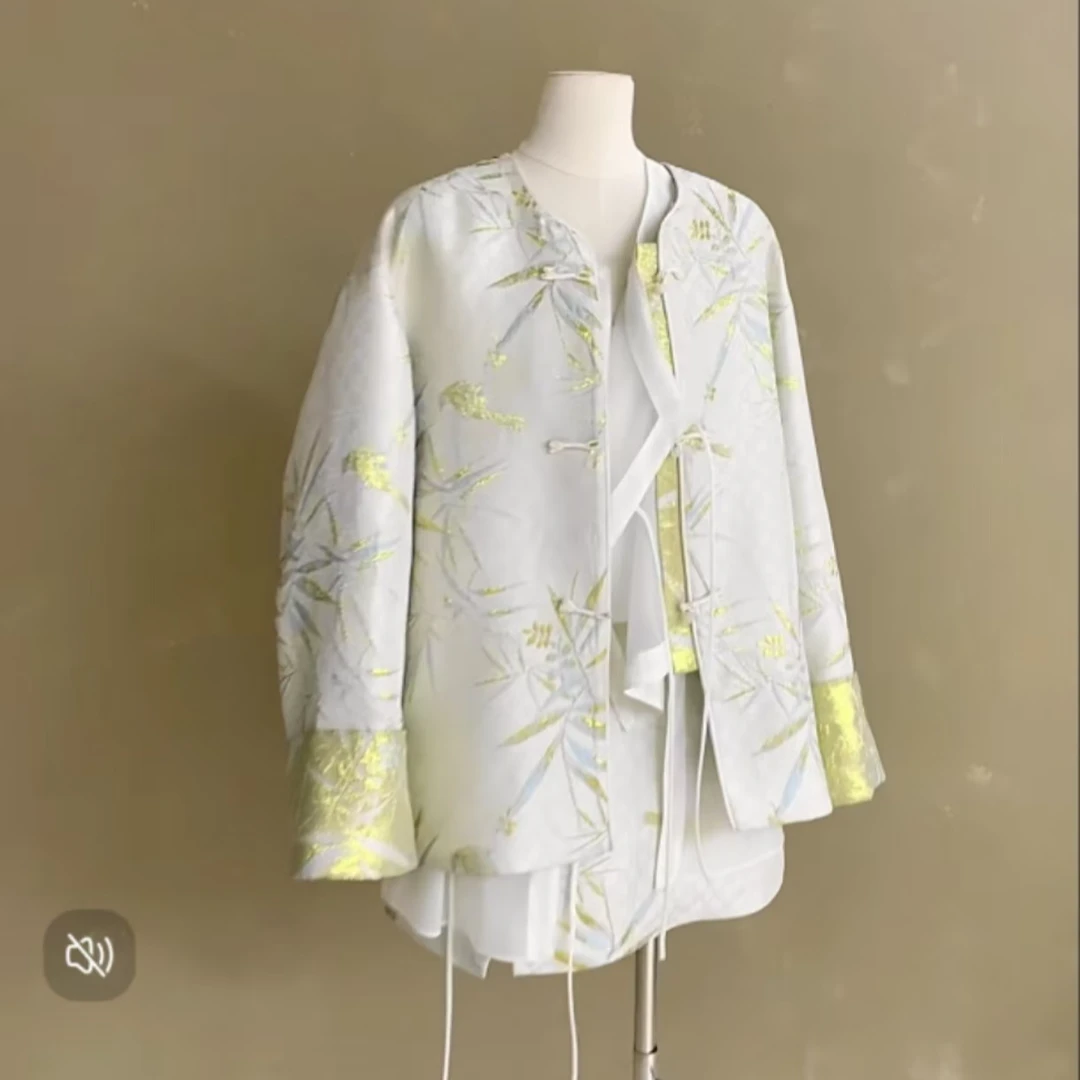 (辣猫家）新中式盘扣外套半裙两件套