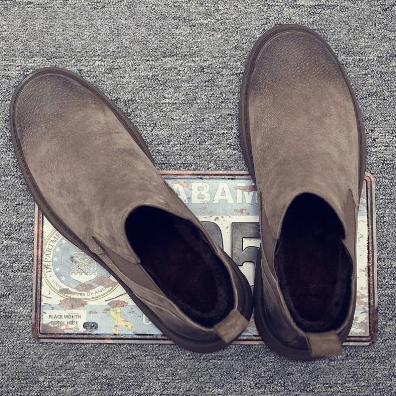 淳启英伦风切尔西靴男中帮秋季覆古高帮男靴鞋子潮套脚大码马丁靴