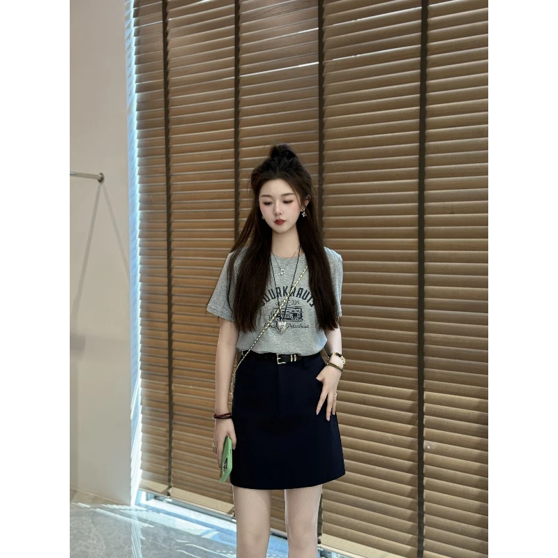 宿慕SUMU 印花短袖T恤＋半身裙两件套2025新6-7韩版时尚套装5083