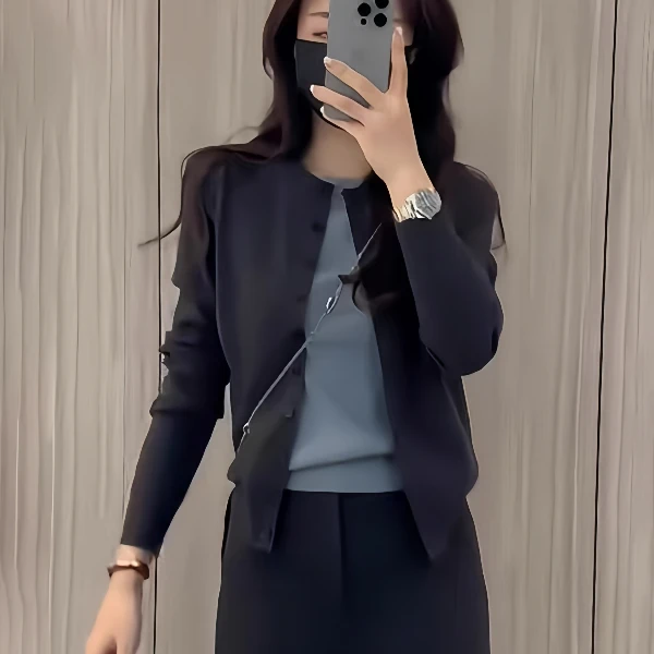 大码胖MM拼色假两件显瘦针织开衫女秋季2025年新款毛衣高级感上衣