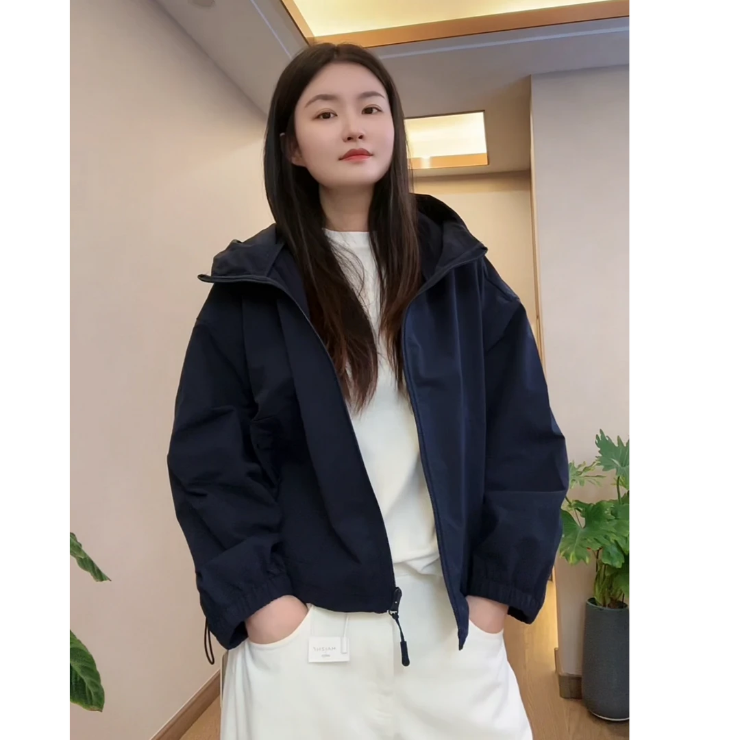 设计师订单 廓版休闲防风连帽风衣外套 短款夹克