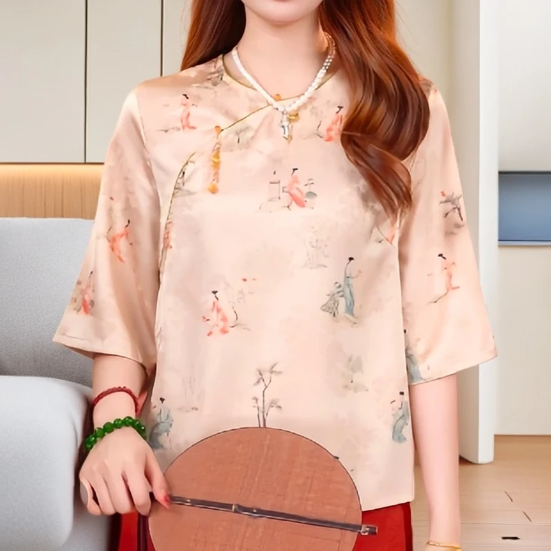 【窈窕淑女】新中式国风精选宽松复古斜襟短袖小衫213