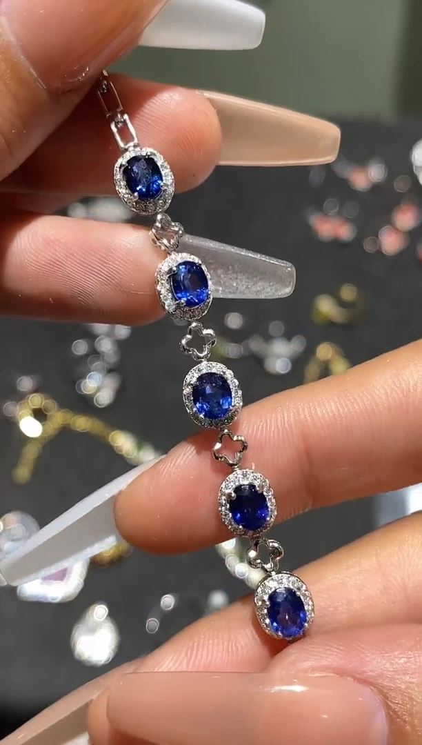 手链蓝宝石银S925镶嵌手链