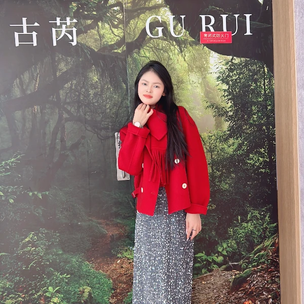 soodyoow大红色灰色围脖款秋冬时尚羊毛大衣0625外套短款