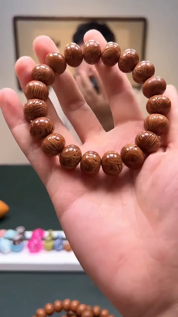 手串桃核15mm+红磨算盘珠桃核单圈