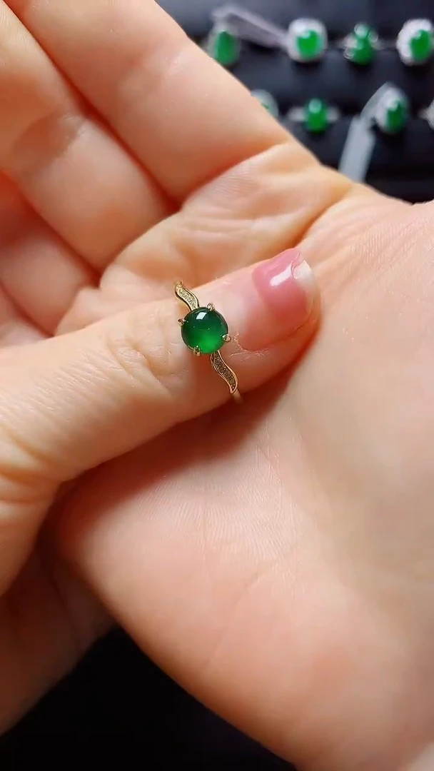 银S925镶嵌戒指翡翠 天然翡翠A货s925银镶