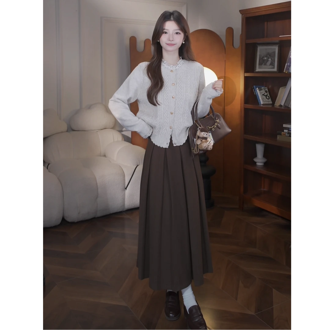 鹿向南【又困雪季】秋季新款韩系慵懒气质假两件毛衣套装女