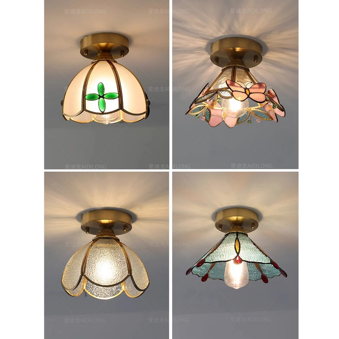 美式复古全铜过道灯走廊吸顶灯衣帽间入户玄关门厅灯玻璃阳台灯具