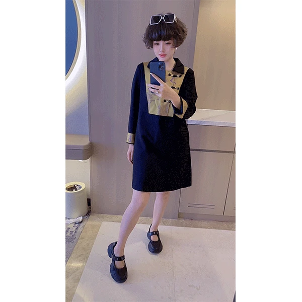 25652 时尚气质春秋休闲宽松中长款女士连衣裙