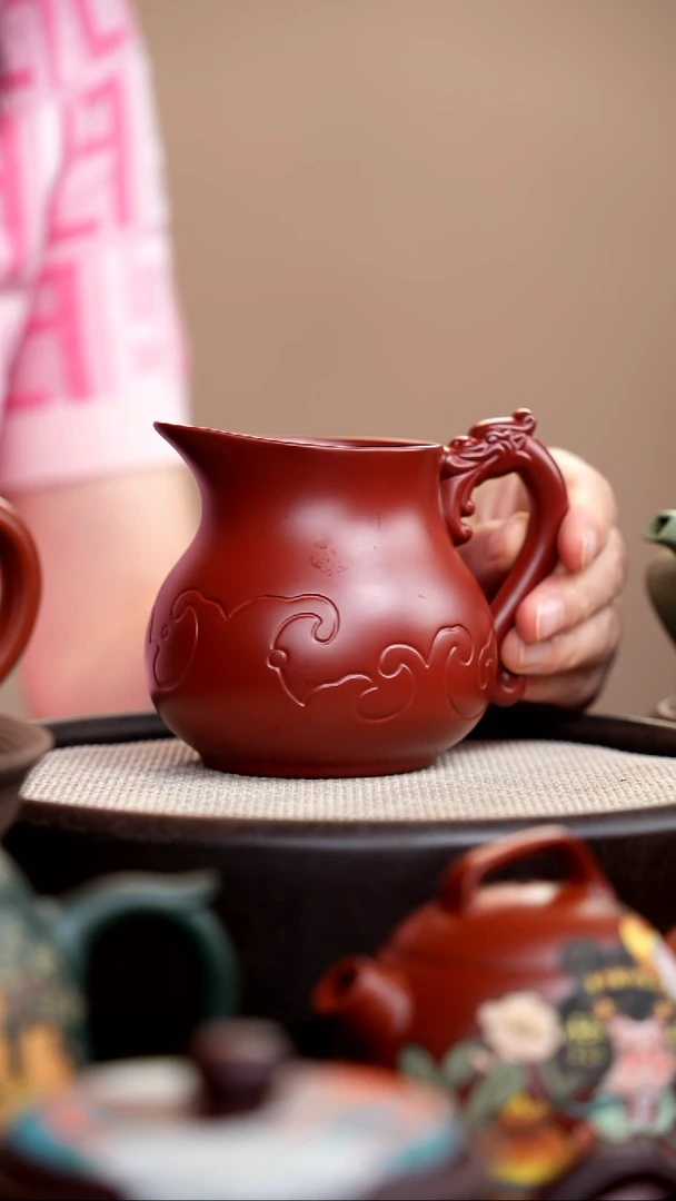 茶壶紫砂朱泥浪里龙公道杯