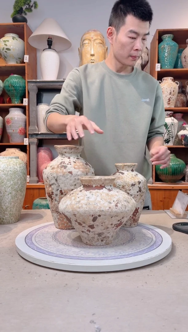 瓶陶瓷花瓶 无花  新剥落 三件套