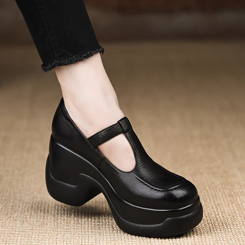 【万达撤柜】厚底包鞋女超高跟防水台玛丽珍鞋2025新款覆古坡跟圆