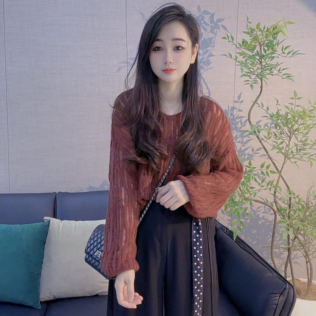 丹丹精选--6506新款V领镂空亮晶晶氛围感针织线衣