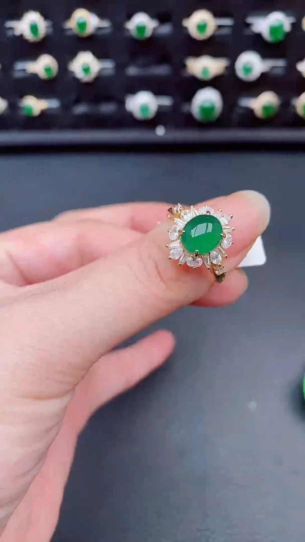 银S925镶嵌戒指翡翠天然a货翡翠46