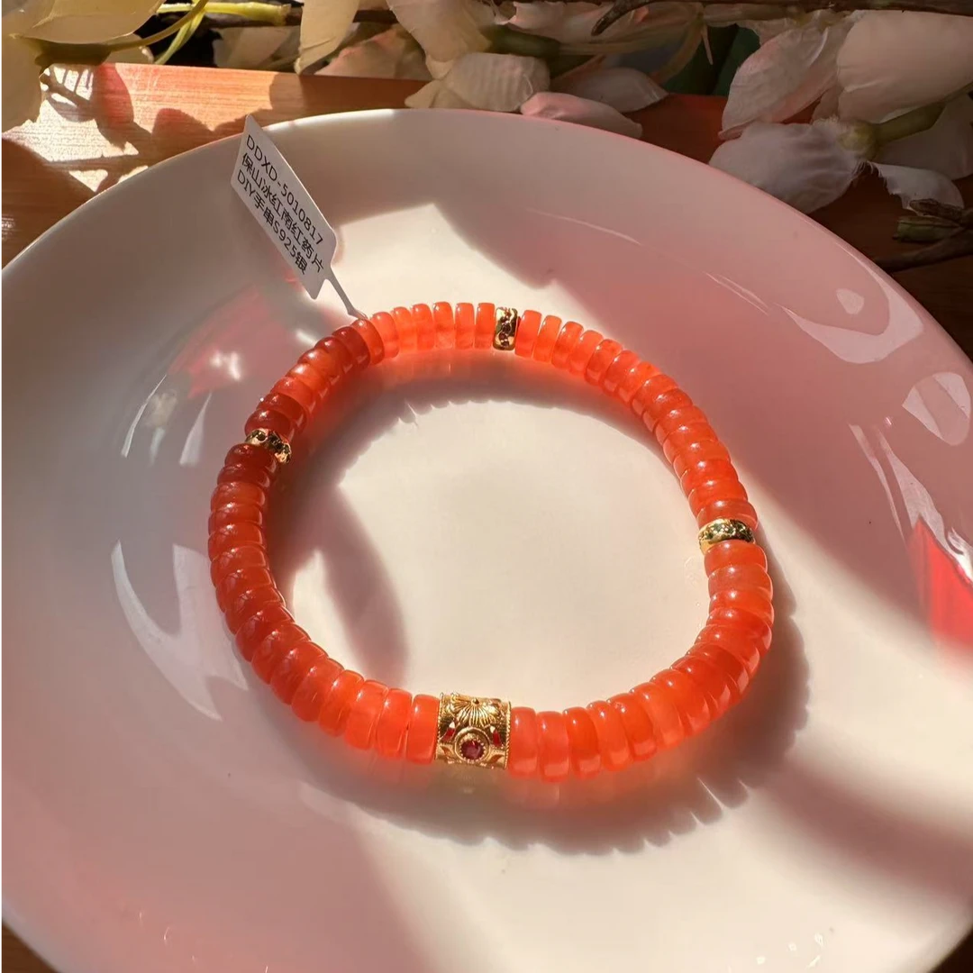 【郭老师】约6mm+保山冰红南红药片DIY手串S925银