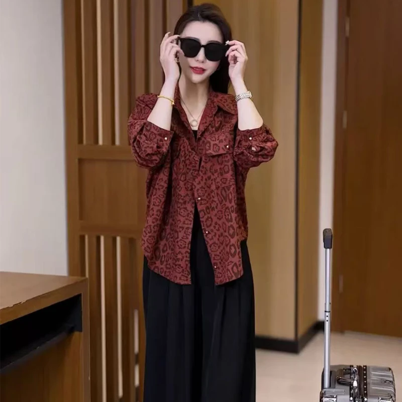 2025新款气质百搭衬衣女士时尚豹纹宽松显瘦显白衬衫洋气衣服女