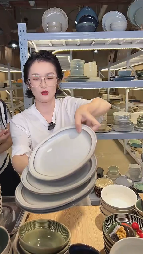 瓷70（八寸盘）外贸尾货高温釉下彩陶瓷餐具默认微瑕