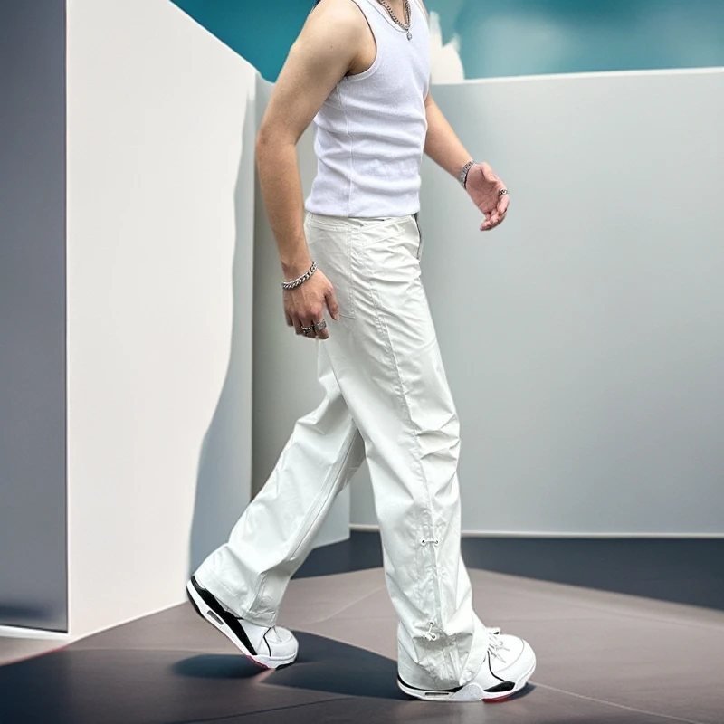 百搭冲锋裤男夏季潮流时尚宽松直筒长裤子美式休闲机能双褶工装裤