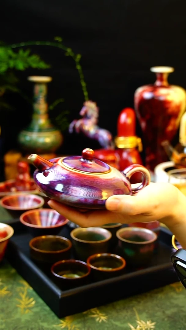 壶原矿高温钧瓷大师纯手工汉扁壶