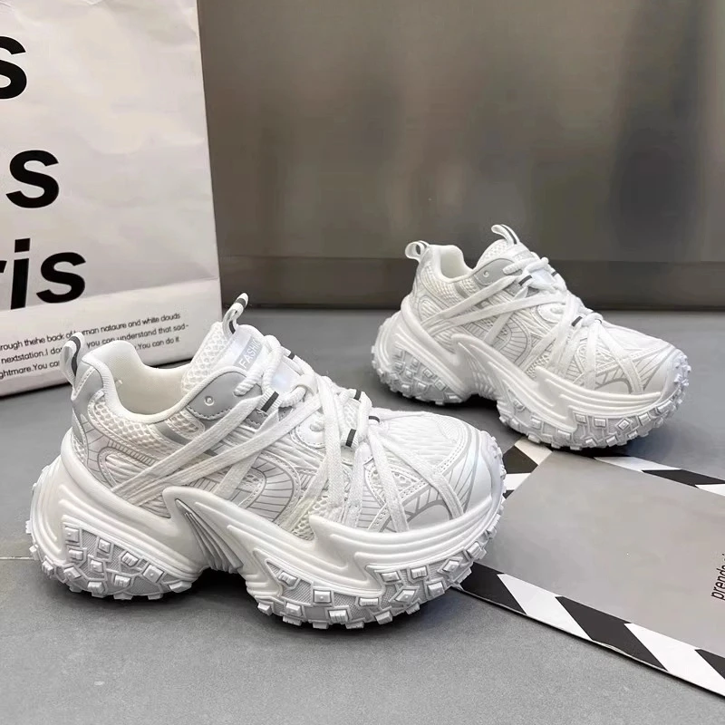 三福欧货轮胎厚底老爹鞋女鞋2025春季新款透气增高百搭休闲运动鞋