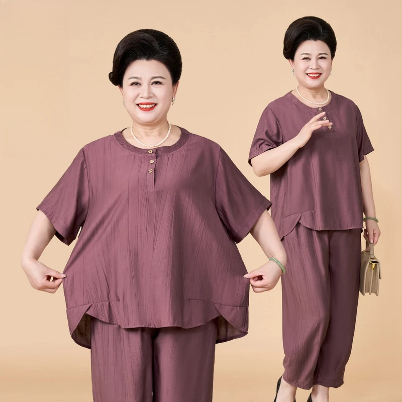 胖妈妈夏装200斤中老年人女装套装2024新款洋气加大加肥宽松短袖