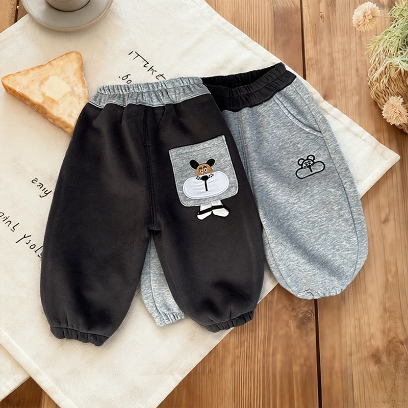 男女童婴儿保暖休闲裤子宝宝秋冬加绒PP长裤新款童装儿童卡通衣服