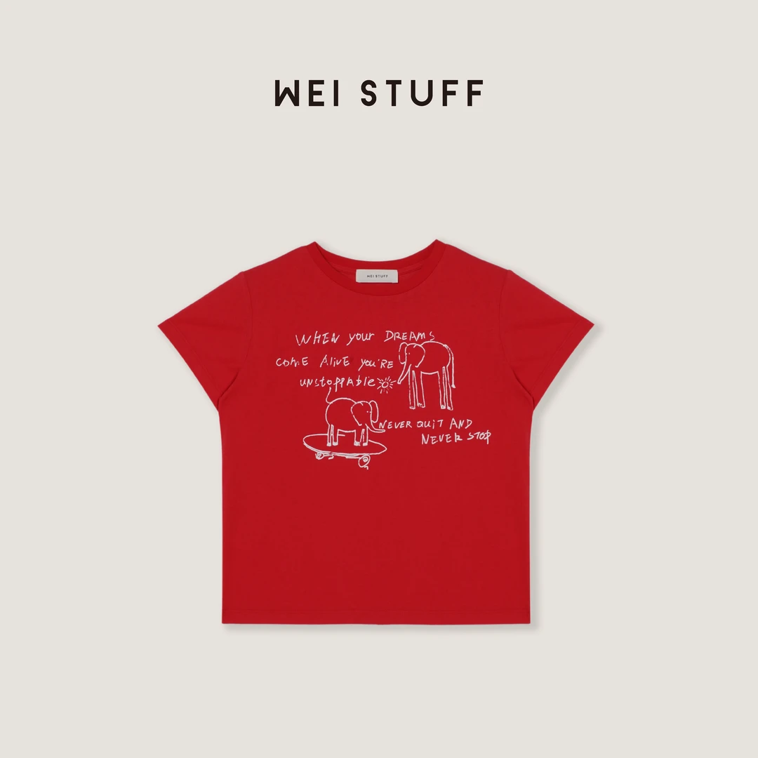 WEI STUFF “盛夏涂鸦” 时尚宽松圆领两色印花短袖T恤 9625