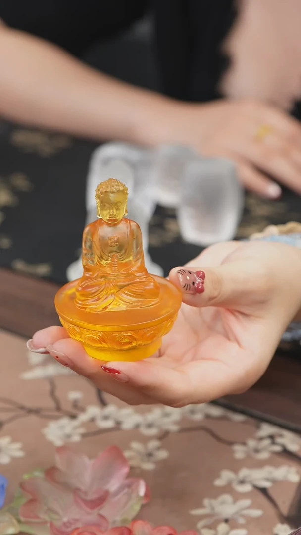 手工艺品琉璃黄色药师佛茶宠摆件