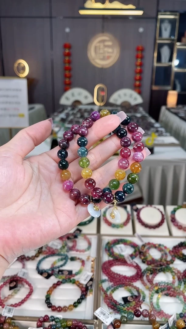 未镶嵌老矿碧玺彩虹单圈手串9mm+碧玺hon多样性发一条