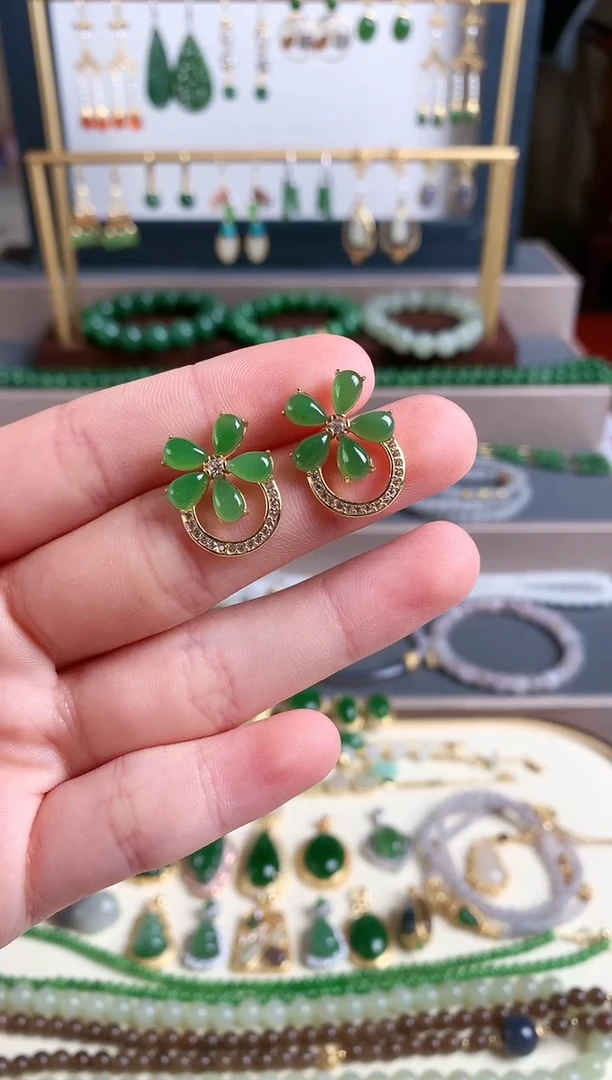 银S925镶嵌和田玉耳饰1