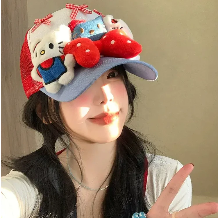 y2k亚比风显脸小透气棒球帽2025新款可爱Kitty猫蝴蝶结鸭舌帽子女