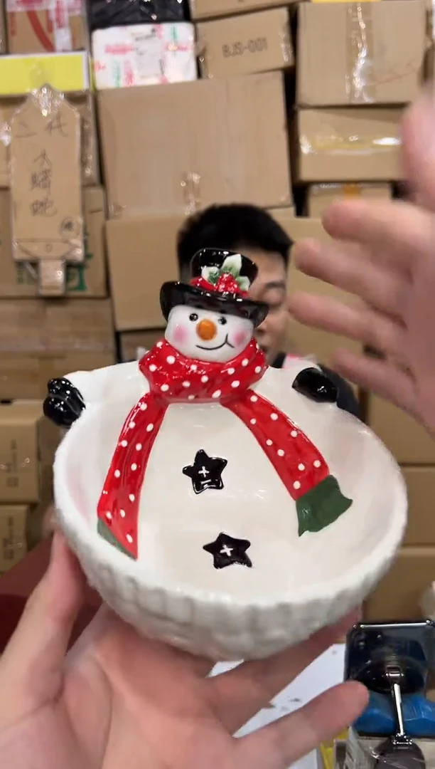 瓷片原盒雪人碗 陶瓷