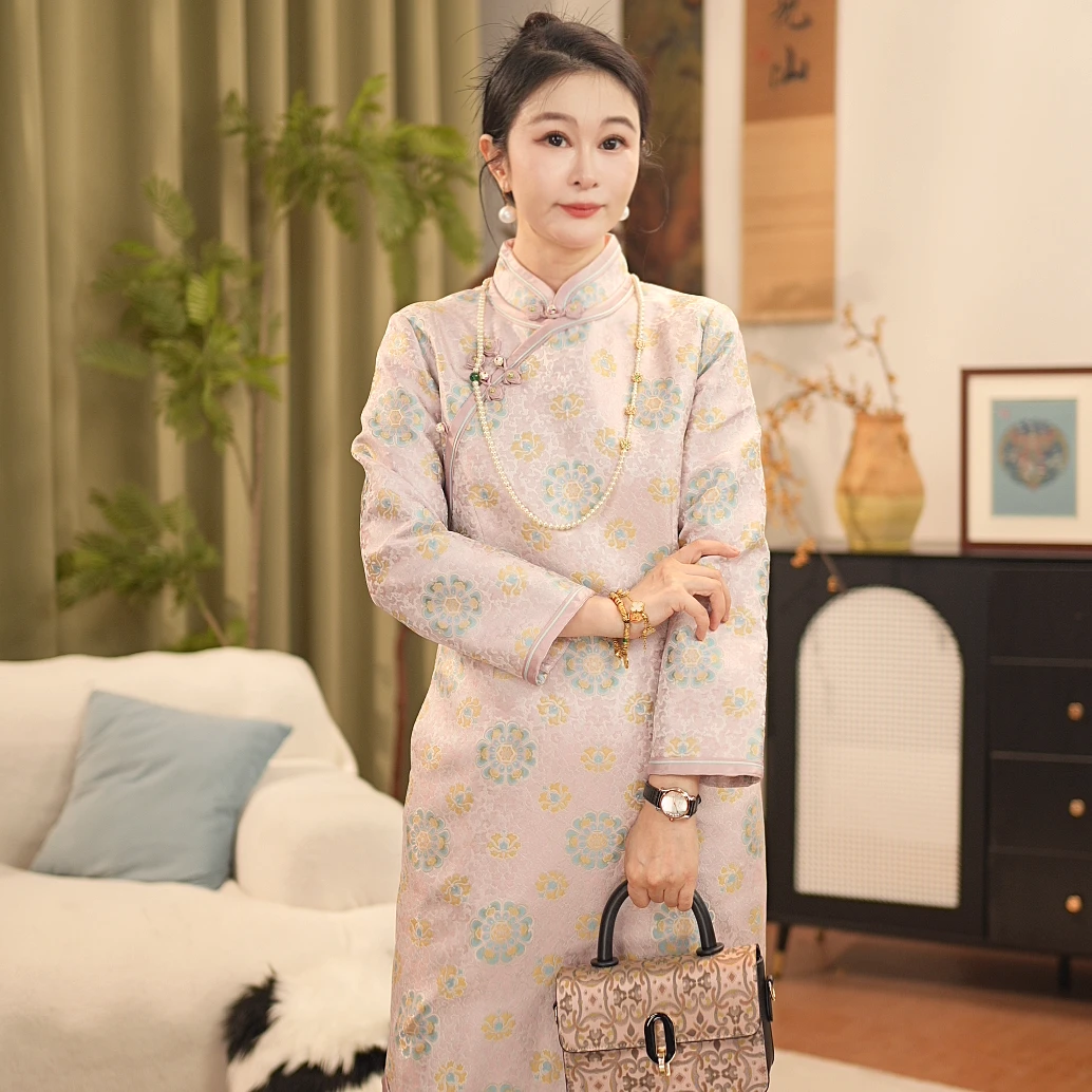 【贺贺·宝相花】桑蚕丝冬季宋锦旗袍裙显瘦旗袍秋冬JX5510