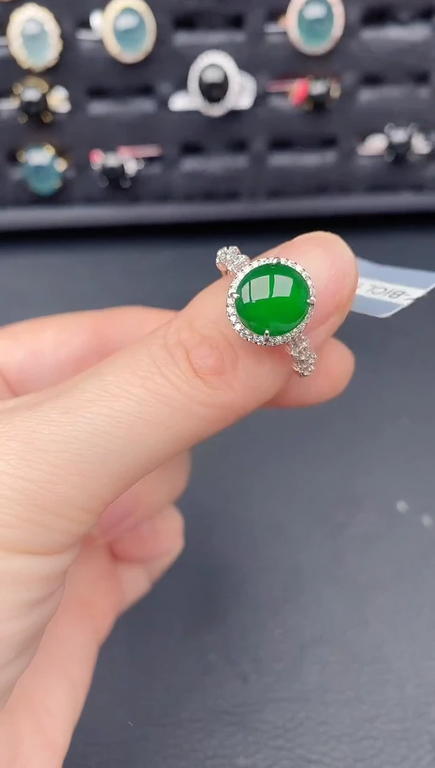 银S925镶嵌戒指翡翠天然a货翡翠85