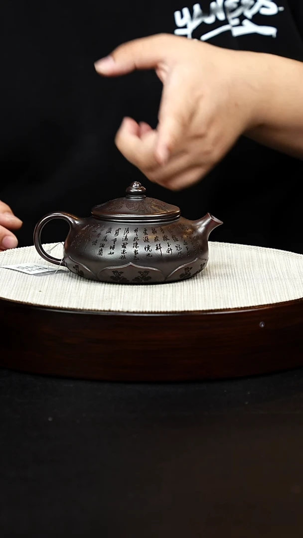 茶壶紫砂宜兴原矿纯手工紫砂 佛莲寒江 铁血红砂