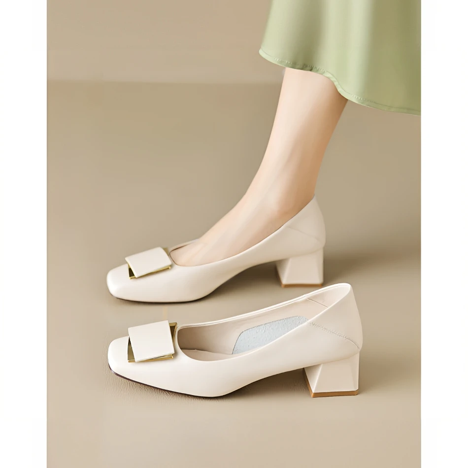 5cm春秋新款不累脚单鞋气质百搭方头中职业工作鞋教师穿搭鞋子