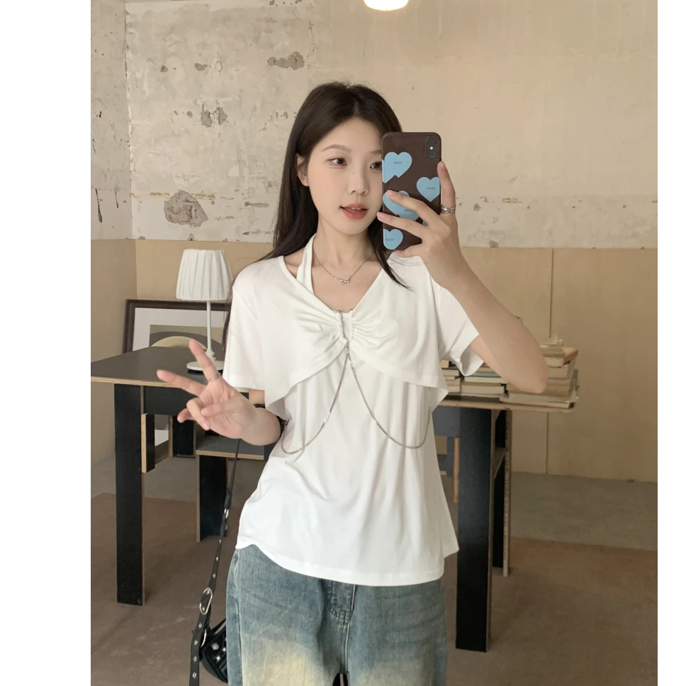 3570大码女装胖妹妹设计感小众假两件收腰显瘦减龄上衣T恤3021