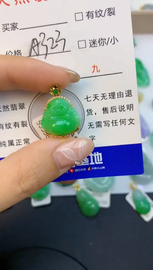 颈饰18K金镶嵌翡翠天然缅甸a货翡翠百元以上9元证书费自理