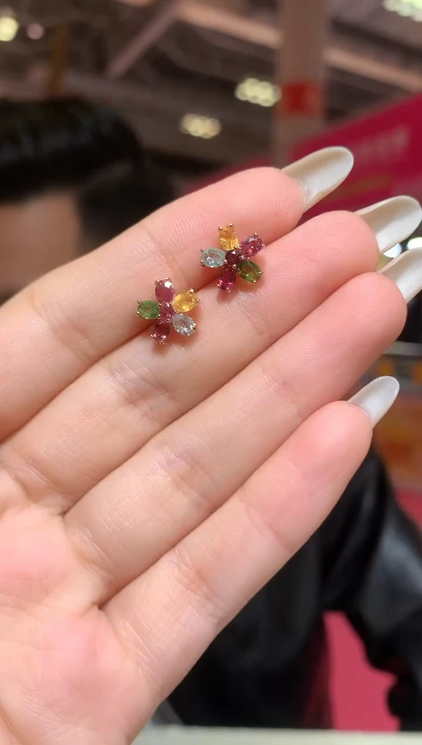 银S925镶嵌耳饰碧玺【宝石世家严选】