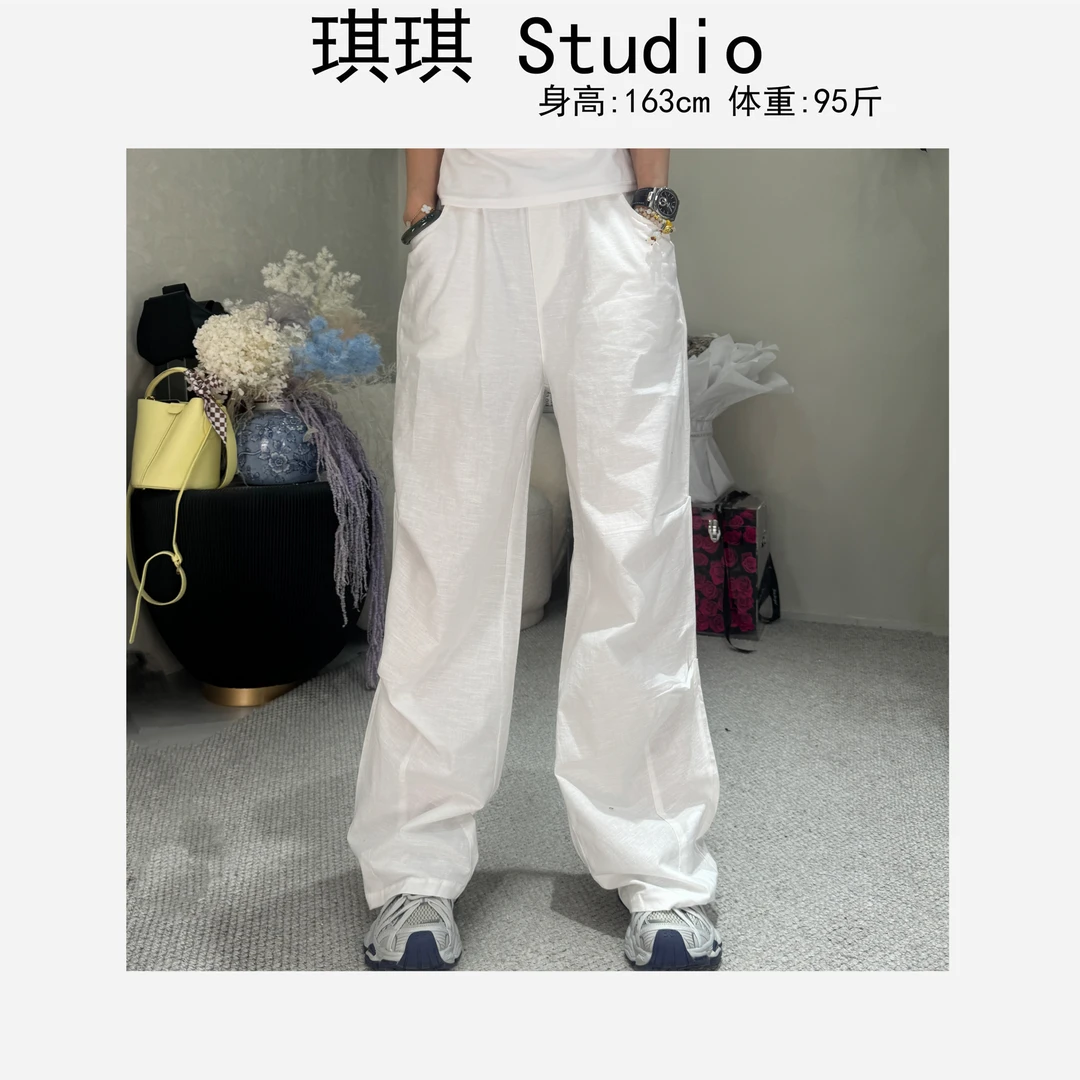 《琪琪家》春夏季新款潮流气质时尚松紧腰麻料舒适亲肤休闲裤2137-G
