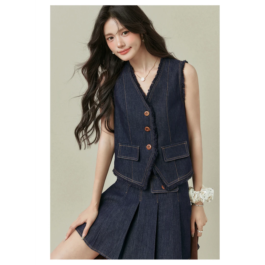 超火减龄牛仔无袖半身短裙两件套3140女夏新款套装裙