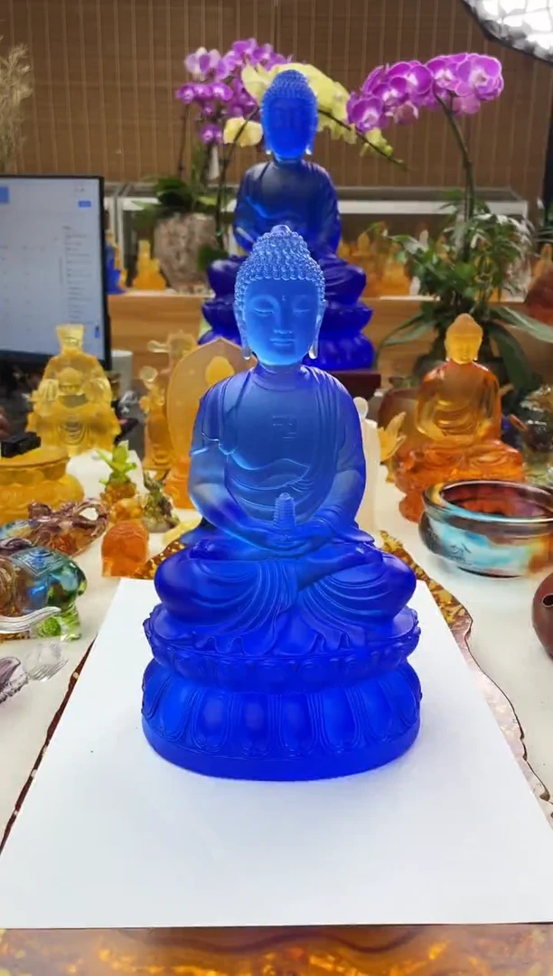 手工艺品琉璃23公分蓝色药师佛